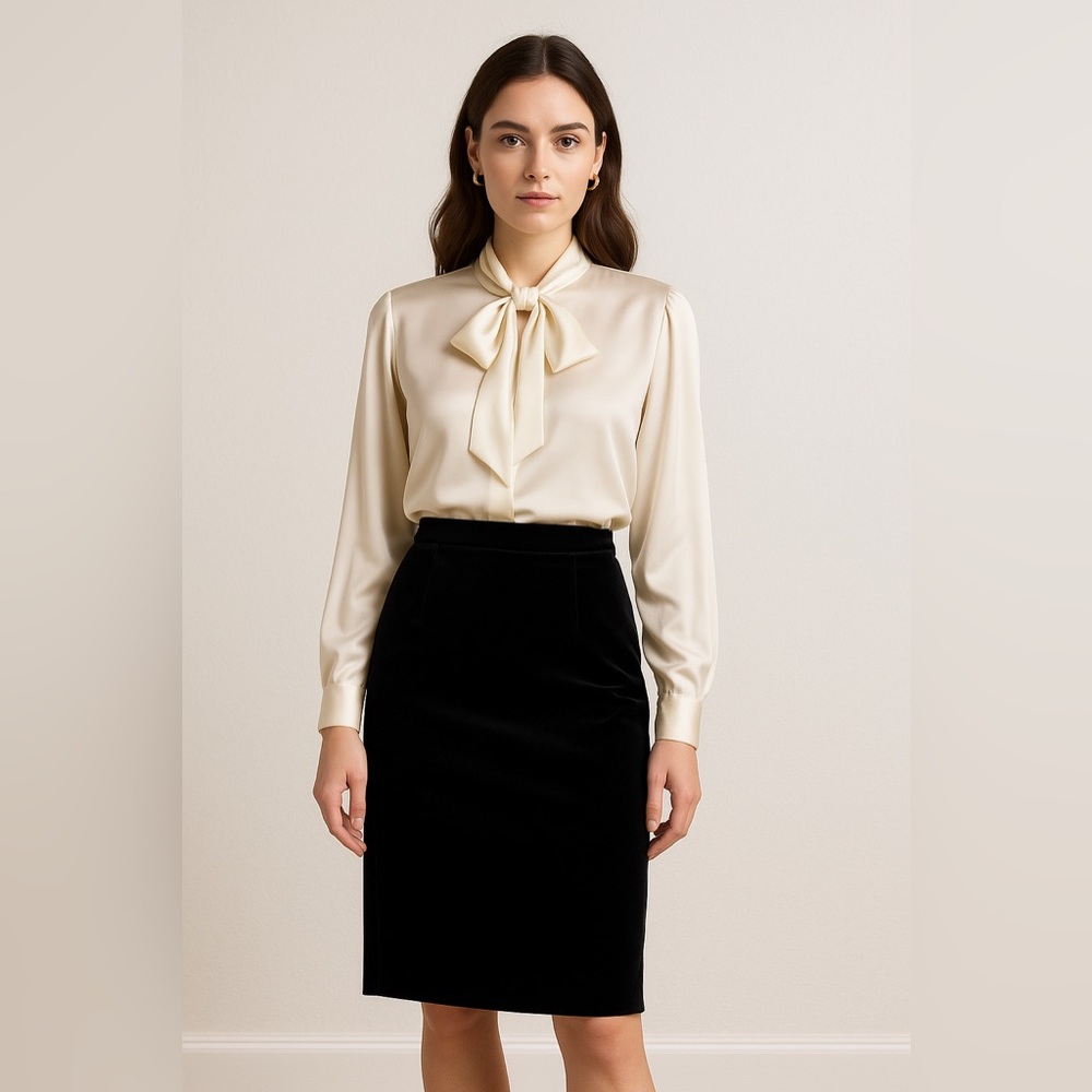 Escada by Margaretha Ley Black Velvet Pencil Skirt Germany 44 (US 8) Vintage